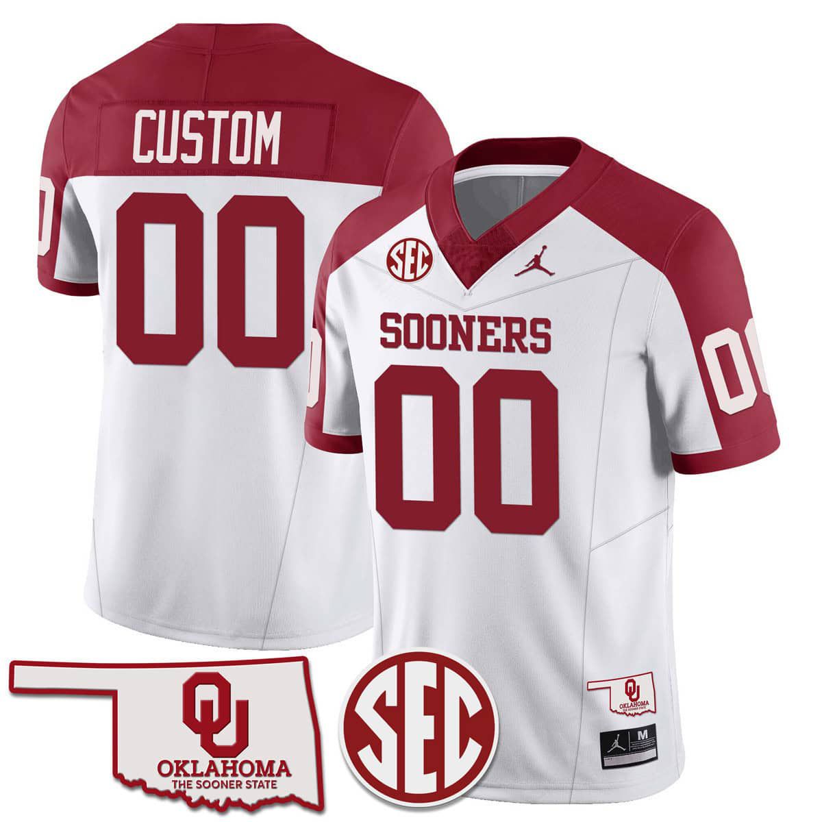 Men Oklahoma Sooners White 2024 SEC Patch Vapor Premier Limited Custom NCAA Jersey style 1->customized ncaa jersey->Custom Jersey